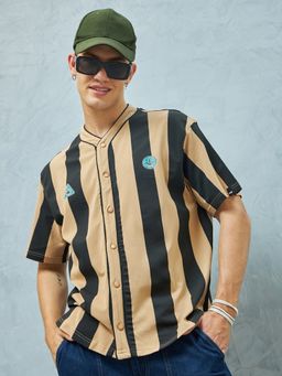 Bewakoof - Men's Brown & Black Striped Oversized Shirt