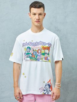 Bewakoof - Mens White All Over Graphic Oversized T-shirt