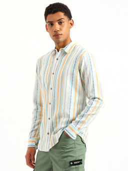United Colors of Benetton - Regular Fit Spread Collar Dobby Striped Shirt - Multi