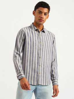 United Colors of Benetton - Regular Fit Spread Collar Vertical Stripes Shirt - Blue