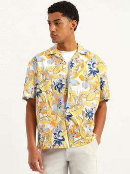 United Colors of Benetton - Oversized Fit Resort Collar Tropical Shirt - Yellow