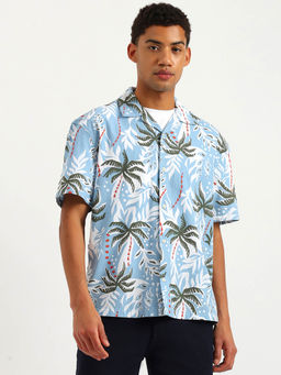 United Colors of Benetton - Oversized Fit Resort Collar Tropical Shirt - Blue