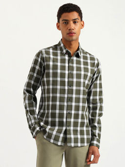 United Colors of Benetton - Regular Fit Spread Collar Oxford Checkered Shirt - Green