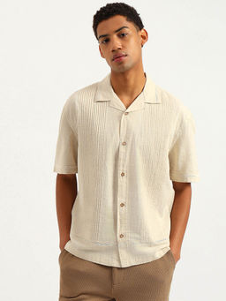 United Colors of Benetton - Oversized Fit Resort Collar Pintuck Shirt - Beige