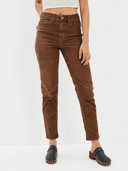 American Eagle - Women Brown Stretch Corduroy Mom Straight Jean
