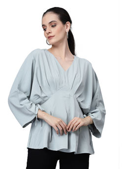 Global Republic - Blouse for Women Grey Round Neck Solid Top for Women