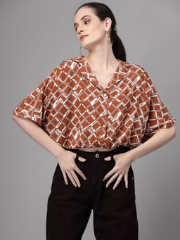 Global Republic - Shirt for Women Brown Notched Lapel Printed Shirt for Women