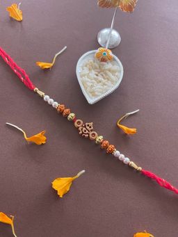 Digital Dress Room - Simple Ganesh Rakhi Beads & Moti Red Thread Rakhi