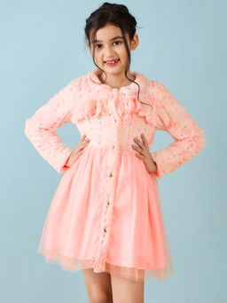 Stylo Bug - Girls Orange Embellished Party Dress