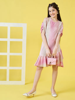 Stylo Bug - Girls Pink Ombre Pleated Knee Length Dress