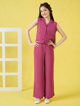 Stylo Bug - Girls Pink Solid Top with Pant (Set of 2)