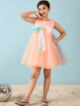 Stylo Bug - Girls Peach Colorblock Party Dress
