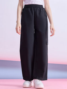 Stylo Bug - Girls Solid Black Regular Casual Wear Pant