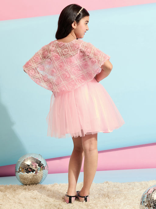 Buy Stylo Bug Girls Pink Embellished Flare Party Dress with Jacket