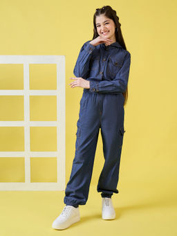 Stylo Bug - Girls Blue Solid Hood Top with Pant (Set of 2)