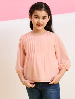 Stylo Bug - Girls Peach Solid Top