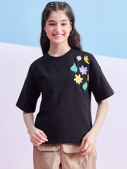 Stylo Bug - Girls Black Printed T-Shirt