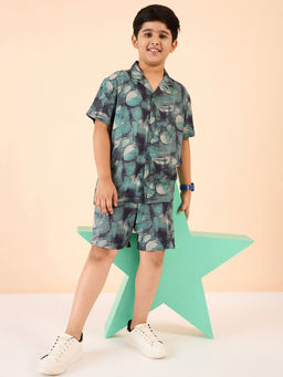 Stylo Bug - Boys Green Printed Shirt with Shorts (Set of 2)