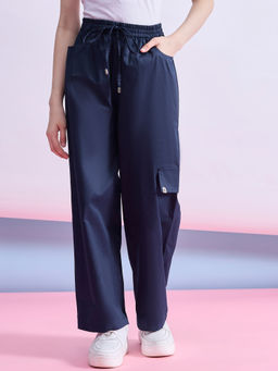 Stylo Bug - Girls Navy Blue Solid Pant