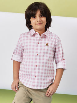 Stylo Bug - Boys Pink Checks Full Sleeves Shirt