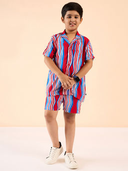 Stylo Bug - Boys Red Stripes Shirt with Shorts (Set of 2)