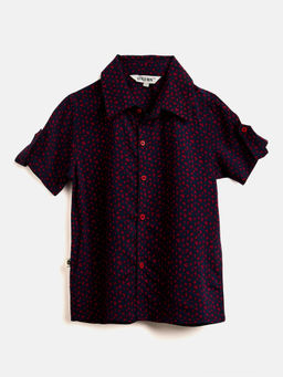 Stylo Bug - Boys Navy Blue Printed Half Sleeve Shirt