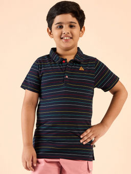 Stylo Bug - Boys Stripes Navy Blue Polo T-Shirt