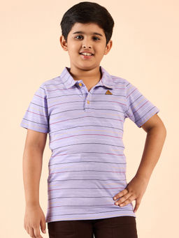 Stylo Bug - Boys Stripes Lavender Polo T-Shirt