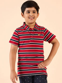Stylo Bug - Boys Stripes Red Polo T-Shirt