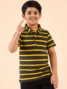 Stylo Bug - Boys Stripes Green Polo T-Shirt