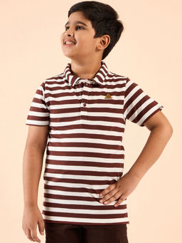 Stylo Bug - Boys Stripes Brown Polo T-Shirt