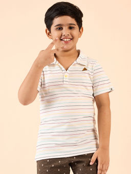 Stylo Bug - Boys Stripes White Polo T-Shirt