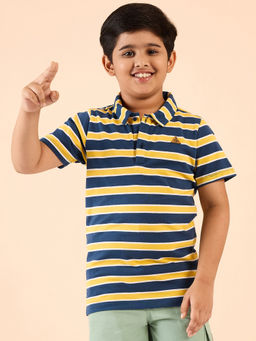 Stylo Bug - Boys Stripes Navy Blue Polo T-Shirt