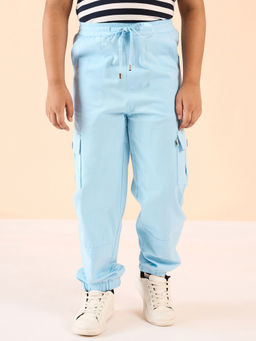 StyloBug - Boys Blue Solid Ankle Length Casual Wear Joggers