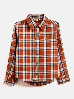 Stylo Bug - Boys Rust Checks Full Sleeve Shirt
