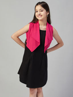 Stylo Bug - Girls Black Solid Knee Length Dress with Jacket (Set of 2)