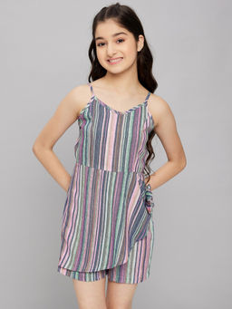 Stylo Bug - Girls Multi-Color Striped Playsuit