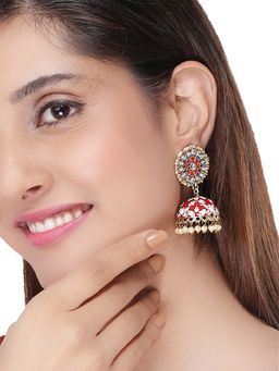 Yellow Chimes - Marron Meenakari Jhumka Earrings