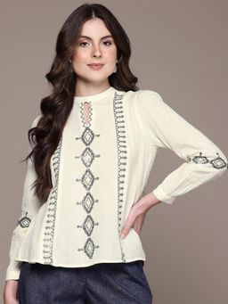 Label Ritu Kumar - White Leah Embroidered Top