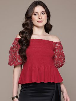 Label Ritu Kumar - Red Stella Embroidered Top