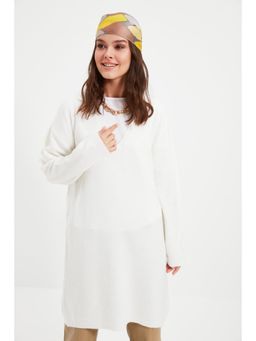 Trendyol - Womens Off White Textured Long Sweatshirt