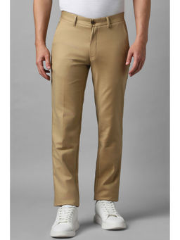Louis Philippe - Men Beige Slim Fit Solid Flat Front Casual Trousers