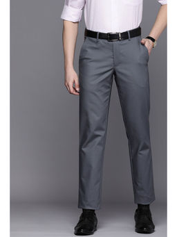 Louis Philippe - Men Grey Slim Fit Solid Flat Front Formal Trousers