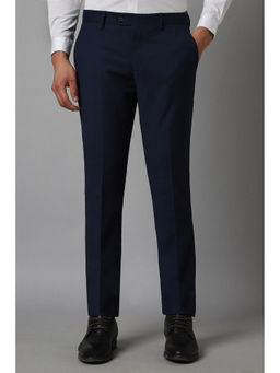 Louis Philippe - Men Navy Slim Fit Solid Flat Front Formal Trousers