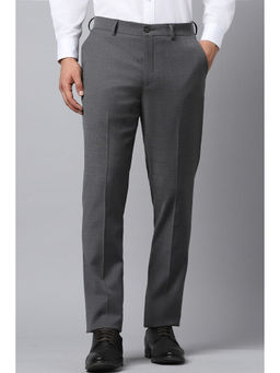 Louis Philippe - Men Grey Slim Fit Textured Flat Front Formal Trousers