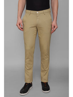 Louis Philippe - Men Khaki Slim Tapered Fit Solid Flat Front Casual Trousers
