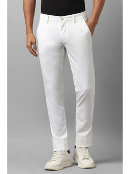 Louis Philippe - Men White Slim Tapered Fit Solid Flat Front Casual Trousers