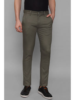 Louis Philippe - Men Olive Super Slim Fit Solid Flat Front Casual Trousers