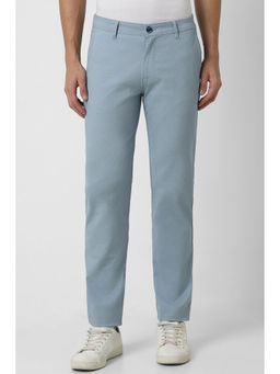 Peter England - Men Blue Textured Super Slim Fit Casual Trousers