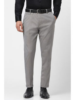 Peter England - Men Grey Textured Carrot Fit Formal Trousers